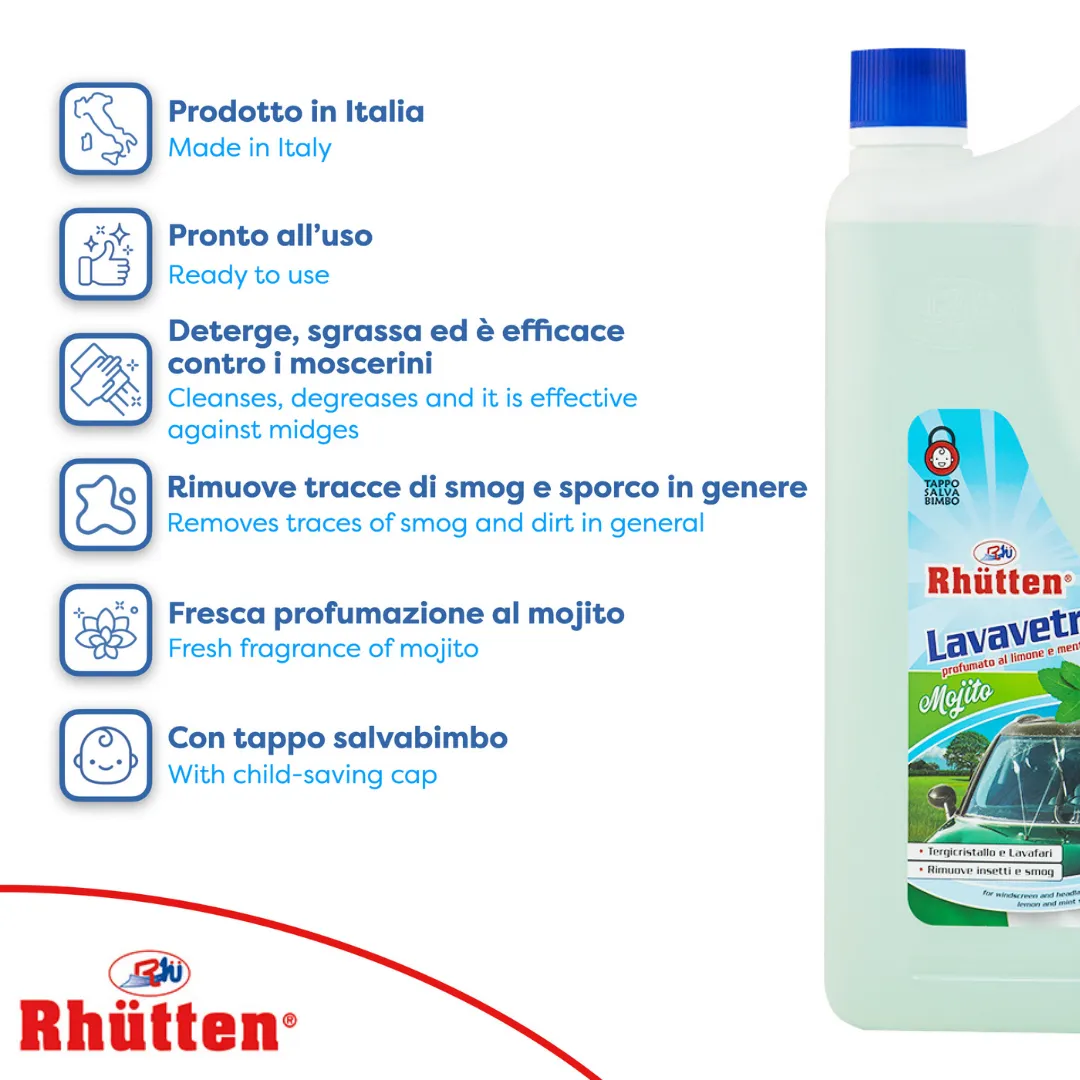 Lavavetri per Vaschette Tergicristalli Mojito, Pronto all’uso, Detergente Parabrezza, Elimina Insetti e Smog, Profumo Lime, Estivo, 2L - immagine 3