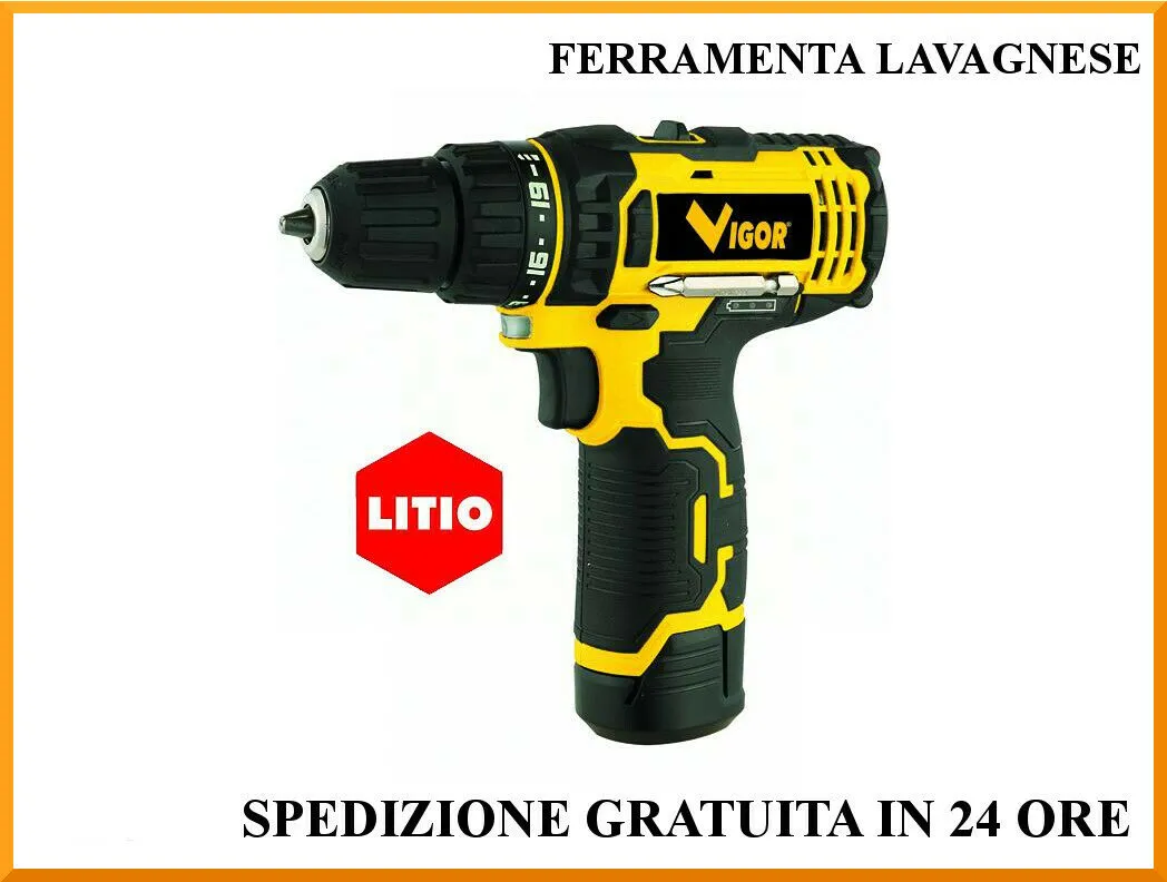 Trapano avvitatore Vigor VI-T12-LI in valigetta con batteria e 13 accessori